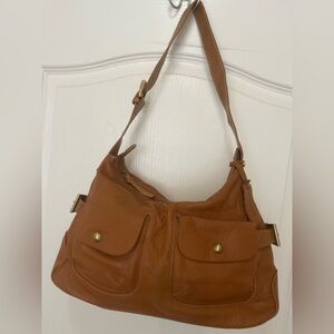Aqua Madonna Vintage Caramel Cognac Tan Leather Shoulder Bag, Like New
